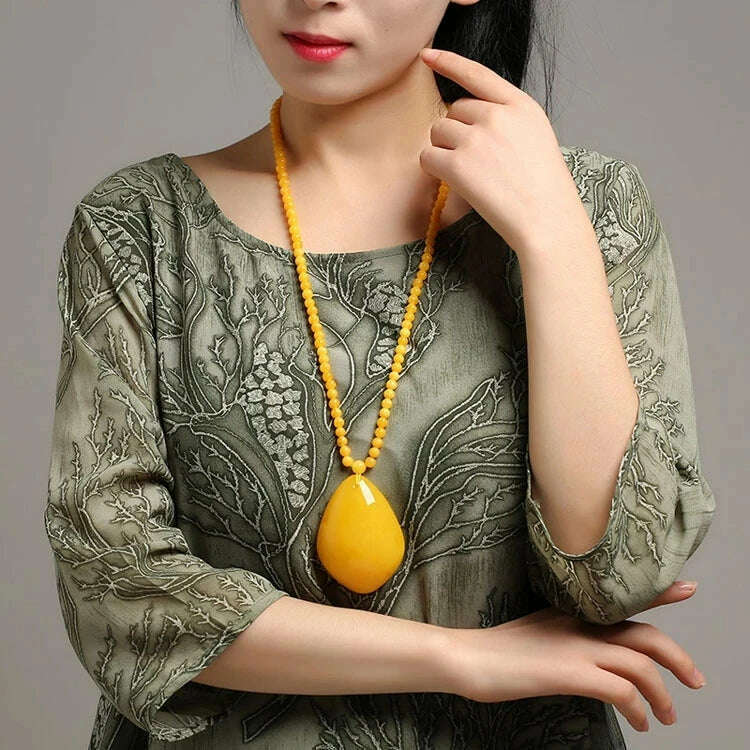 KIMLUD, Baltic Amber Pendant Chicken Butter Yellow Drop Pendants Men Women Sweater Chain Succinum Honey Wax Necklace Lucky Amulet Gifts, KIMLUD Womens Clothes