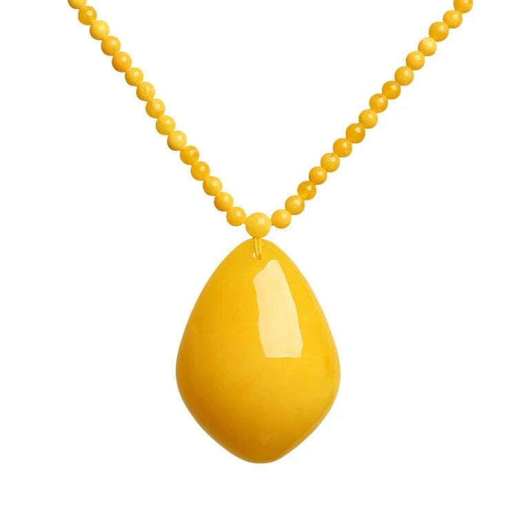 KIMLUD, Baltic Amber Pendant Chicken Butter Yellow Drop Pendants Men Women Sweater Chain Succinum Honey Wax Necklace Lucky Amulet Gifts, KIMLUD Womens Clothes