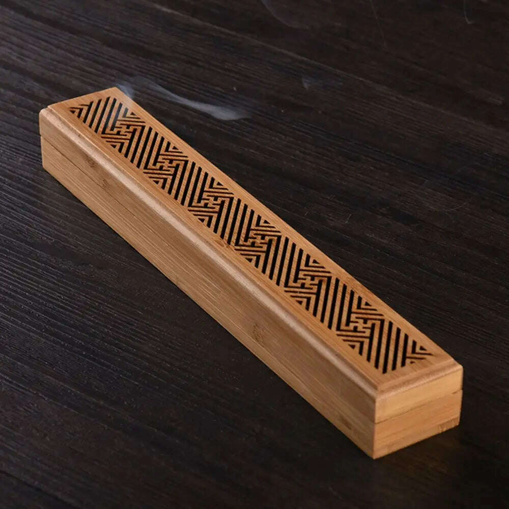 KIMLUD, Bamboo Wood Incense Stick Holder Redwood Burning Joss Incense Box Burner Ash Catcher Table Ornament Home Decoration, KIMLUD Womens Clothes