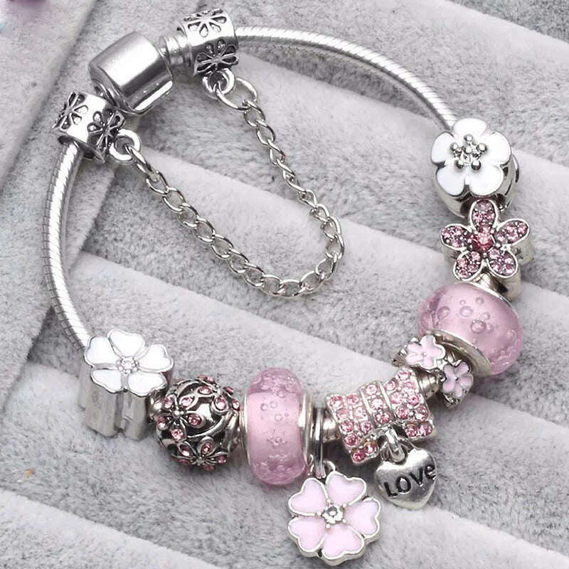 KIMLUD, BAOPON Dropshipping Vintage Silver Color Charms Bracelets for Women DIY Crystal Beads Brand Bracelets Women Pulseira Jewelry, KIMLUD Womens Clothes