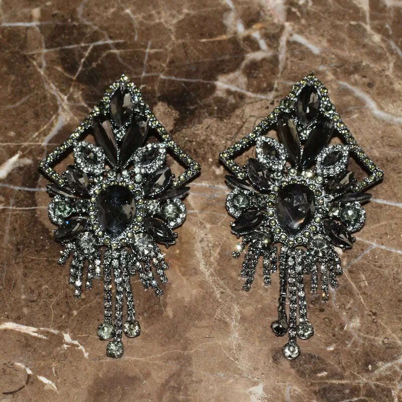 KIMLUD, Baroque Styley Geogous Shiny Rhinestone Gems Dangle Earrings For Women Fashion Jewelry Party Show Statement Earrings Accessories, KIMLUD Womens Clothes