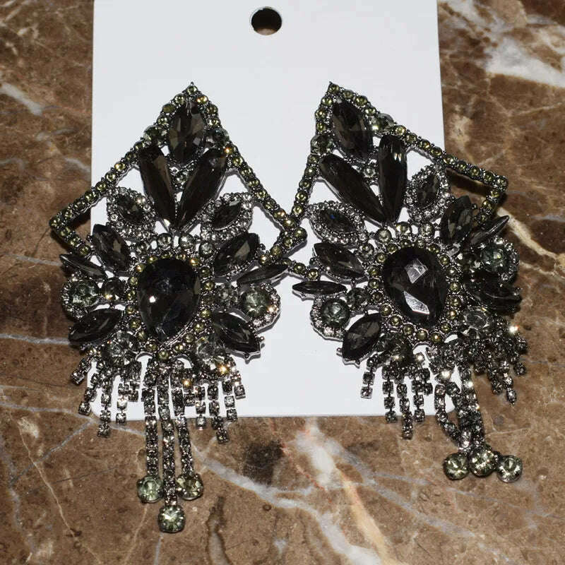 KIMLUD, Baroque Styley Geogous Shiny Rhinestone Gems Dangle Earrings For Women Fashion Jewelry Party Show Statement Earrings Accessories, black, KIMLUD APPAREL - Womens Clothes