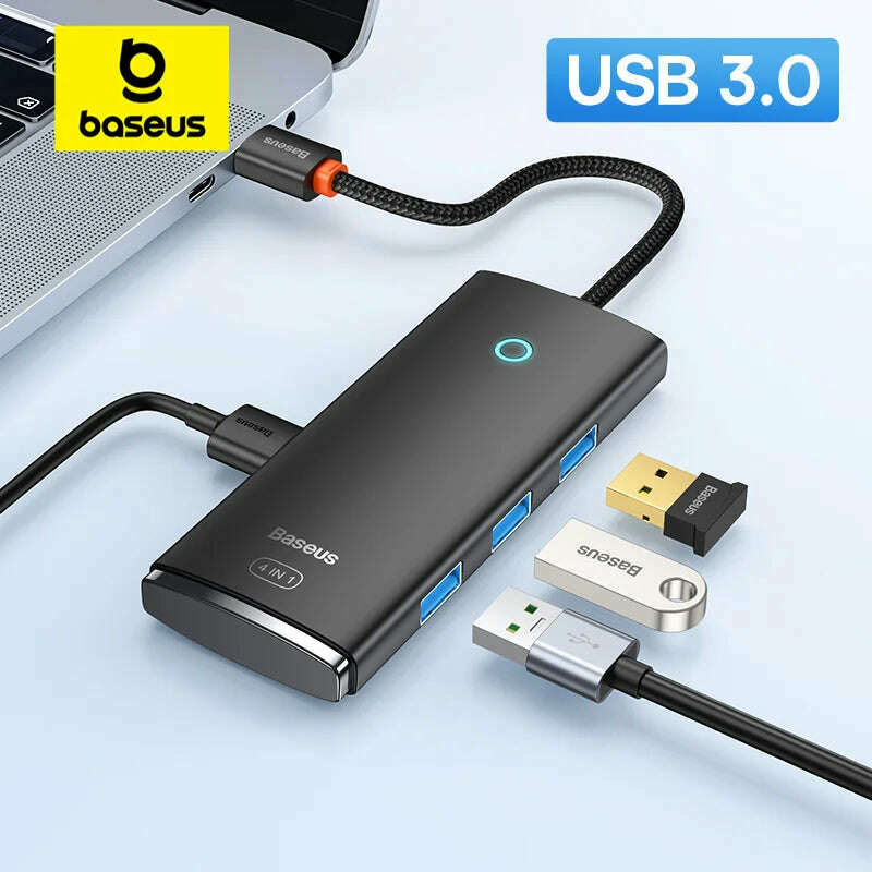 KIMLUD, Baseus USB HUB Adapter 4 in 1 USB Type C to USB 3.0 HUB Splitter Adapter for MacBook Pro Air Huawei Mate 30 Docking Station HUB, KIMLUD Womens Clothes