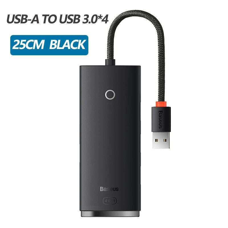 KIMLUD, Baseus USB HUB Adapter 4 in 1 USB Type C to USB 3.0 HUB Splitter Adapter for MacBook Pro Air Huawei Mate 30 Docking Station HUB, USB A HUB 25cm Black, KIMLUD APPAREL - Womens Clothes