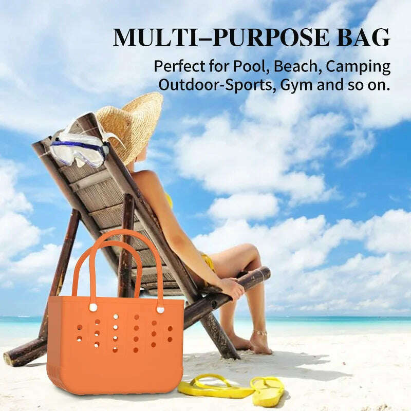 Beach Tote Silicone Basket with Sand Waterproof Travel Bag Sandproof Handbag Multi-Purpose Storage Bag for Boat Pool Sports Gym - KIMLUD