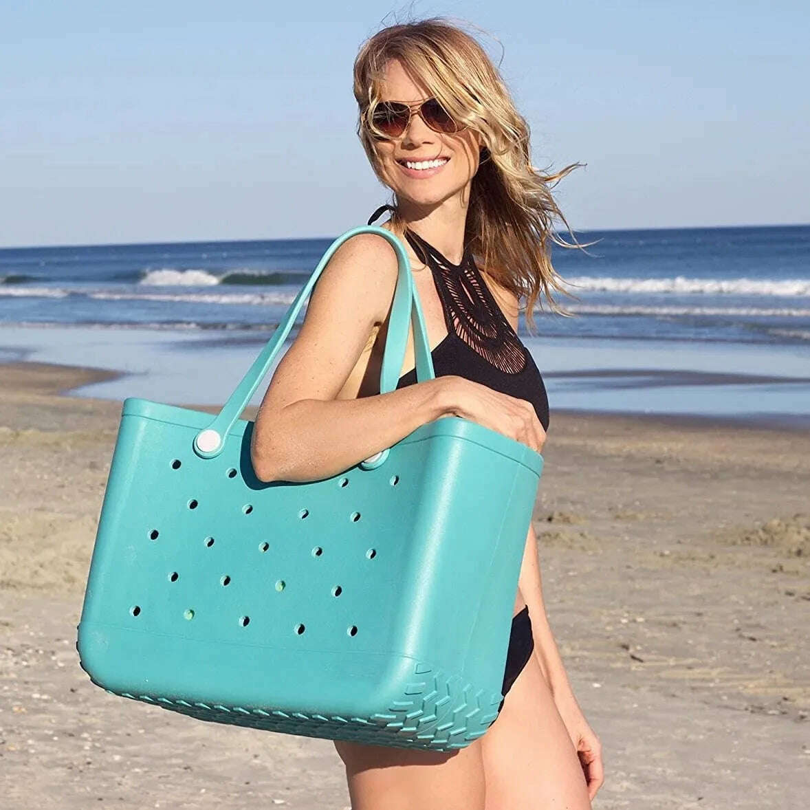 Beach Tote Silicone Basket with Sand Waterproof Travel Bag Sandproof Handbag Multi-Purpose Storage Bag for Boat Pool Sports Gym - KIMLUD