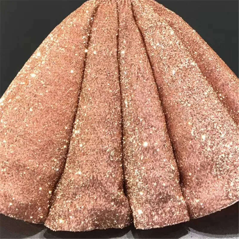 KIMLUD, Bean Pink Sequined Luxury Wedding Dresses 2023 Long Sleeves High Neck Sparkle Bridal Gowns Serene Hill BHA2068 Custom Made, bean pink gold / Custom size, KIMLUD Women's Clothes