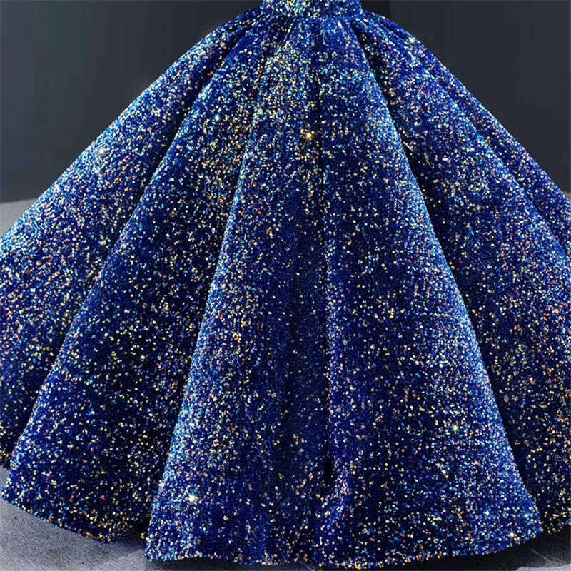 KIMLUD, Bean Pink Sequined Luxury Wedding Dresses 2023 Long Sleeves High Neck Sparkle Bridal Gowns Serene Hill BHA2068 Custom Made, royal blue / 10, KIMLUD Women's Clothes