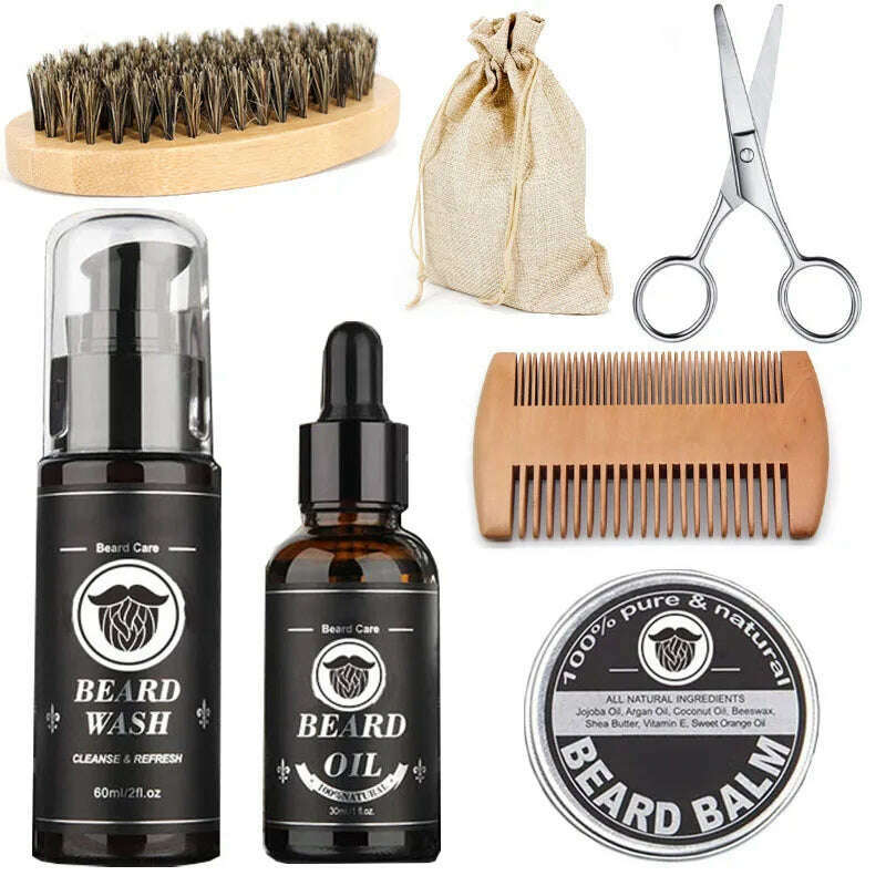 Beard Growth Kit Beard Hair Enhancer Growth Thickening Activator Serum beard oil, beard balm, bamboo brush comb Beard care kit, KIMLUD Women's Clothes