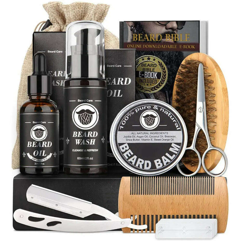 Beard Growth Kit Beard Hair Enhancer Growth Thickening Activator Serum beard oil, beard balm, bamboo brush comb Beard care kit, Beard Growth Kit, KIMLUD Women's Clothes
