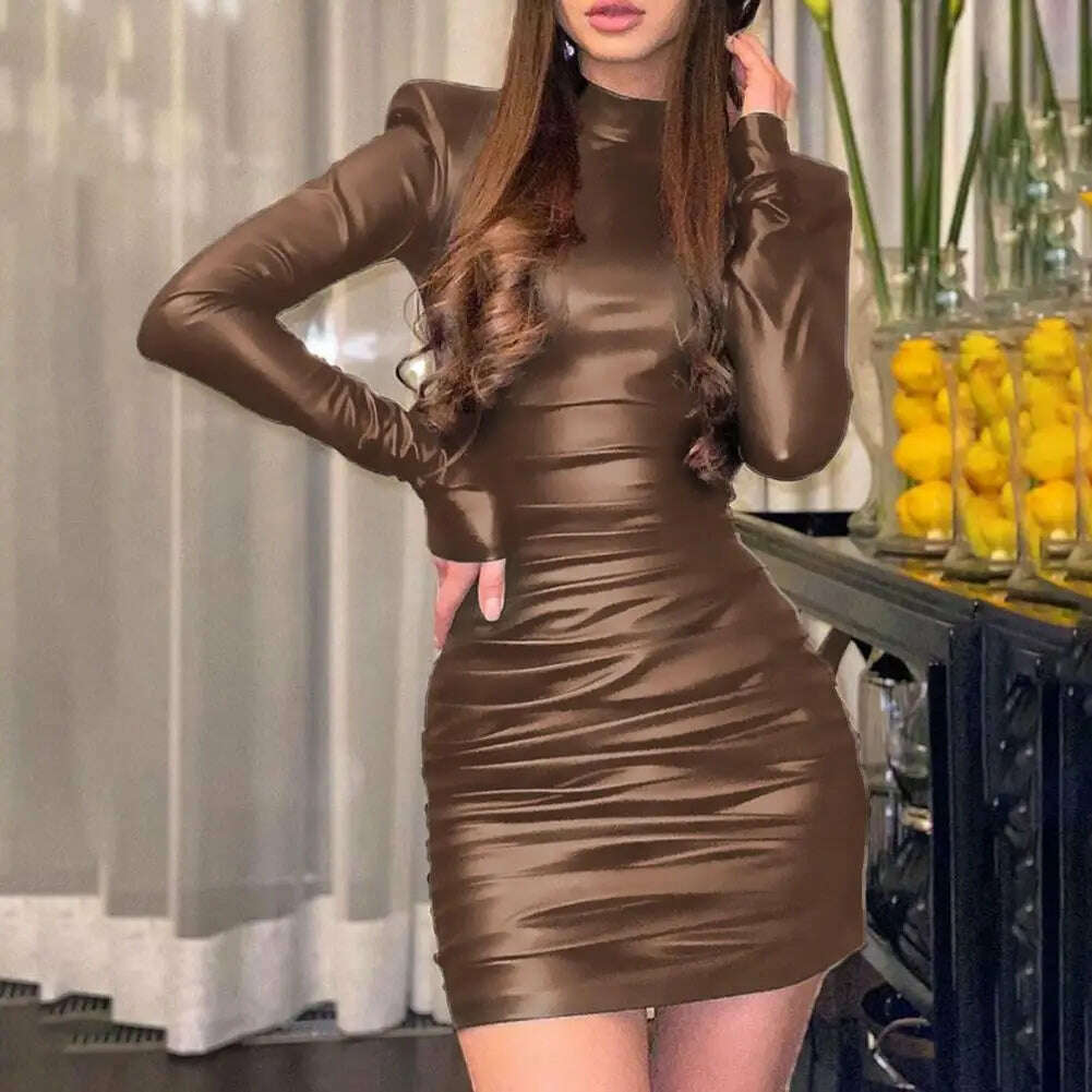 KIMLUD, Beautiful Bodycon Dress Ruched Wide Application Lightweight Solid Color Women Sexy Bodycon Dress Female Clothing Streetwear, KIMLUD Women's Clothes