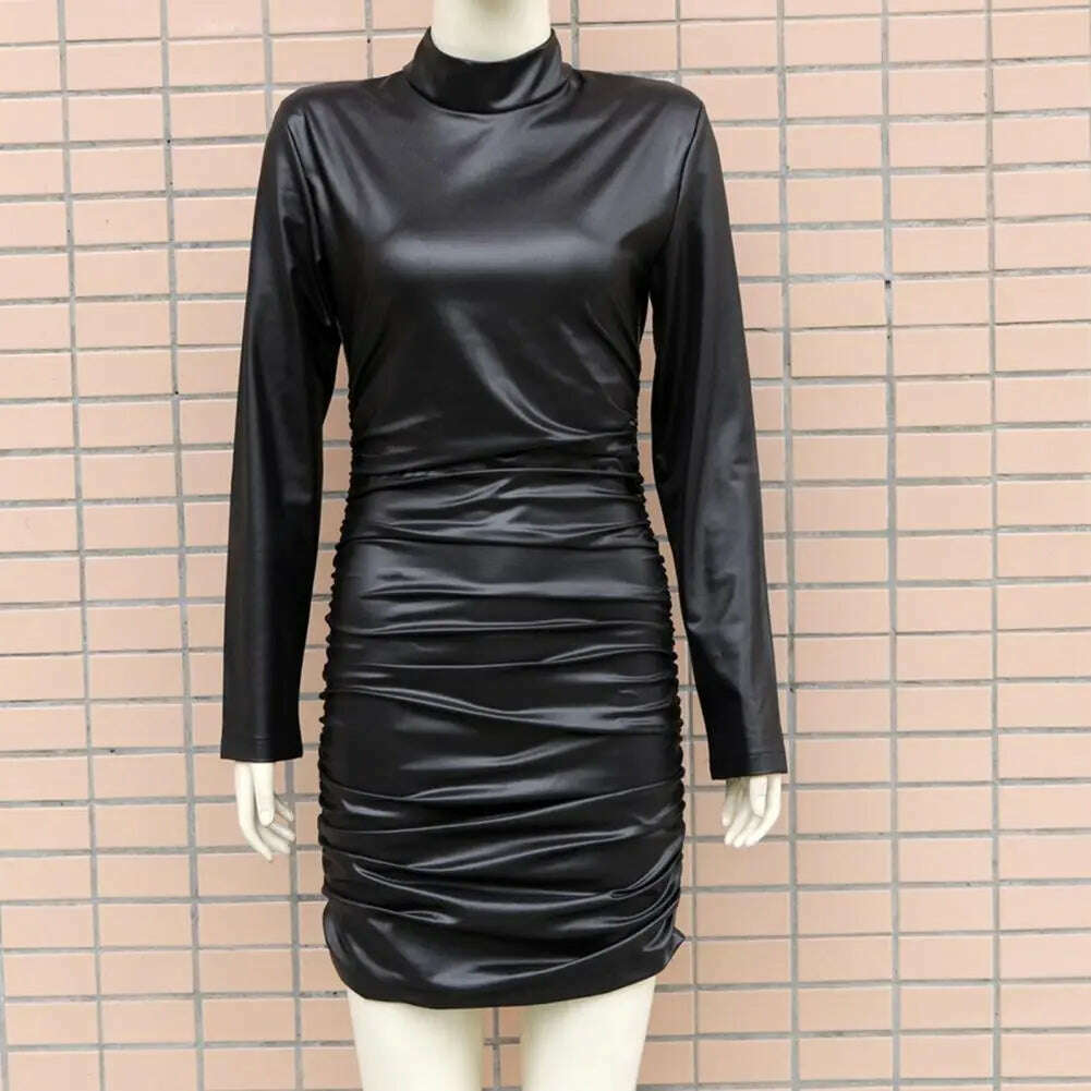 Beautiful Bodycon Dress Ruched Wide Application Lightweight Solid Color Women Sexy Bodycon Dress Female Clothing Streetwear - KIMLUD