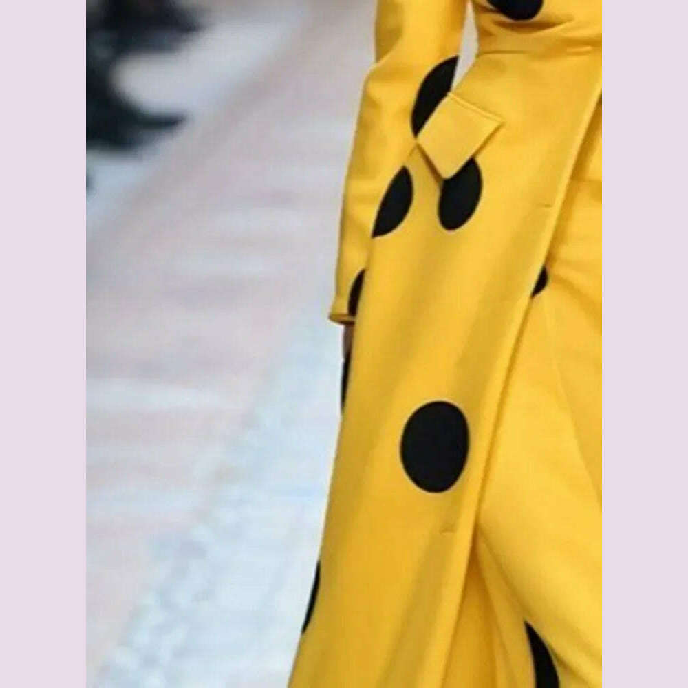 Beautyblue Polka-Dot Woolen Coat Women's Long Jacket 2025 New Split-Joint Long Sleeves Lapel Elegant Yellow Outerwears Female - KIMLUD