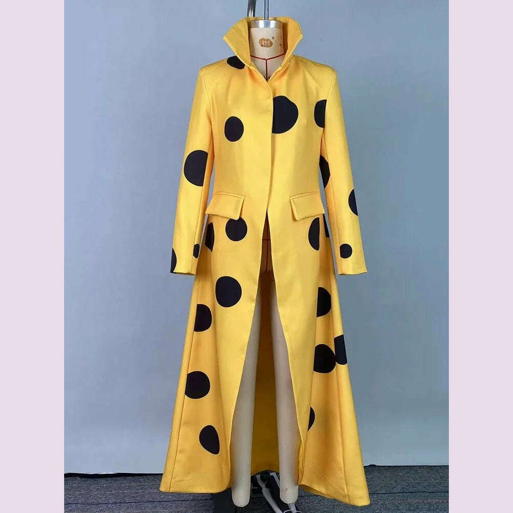 Beautyblue Polka-Dot Woolen Coat Women's Long Jacket 2025 New Split-Joint Long Sleeves Lapel Elegant Yellow Outerwears Female - KIMLUD