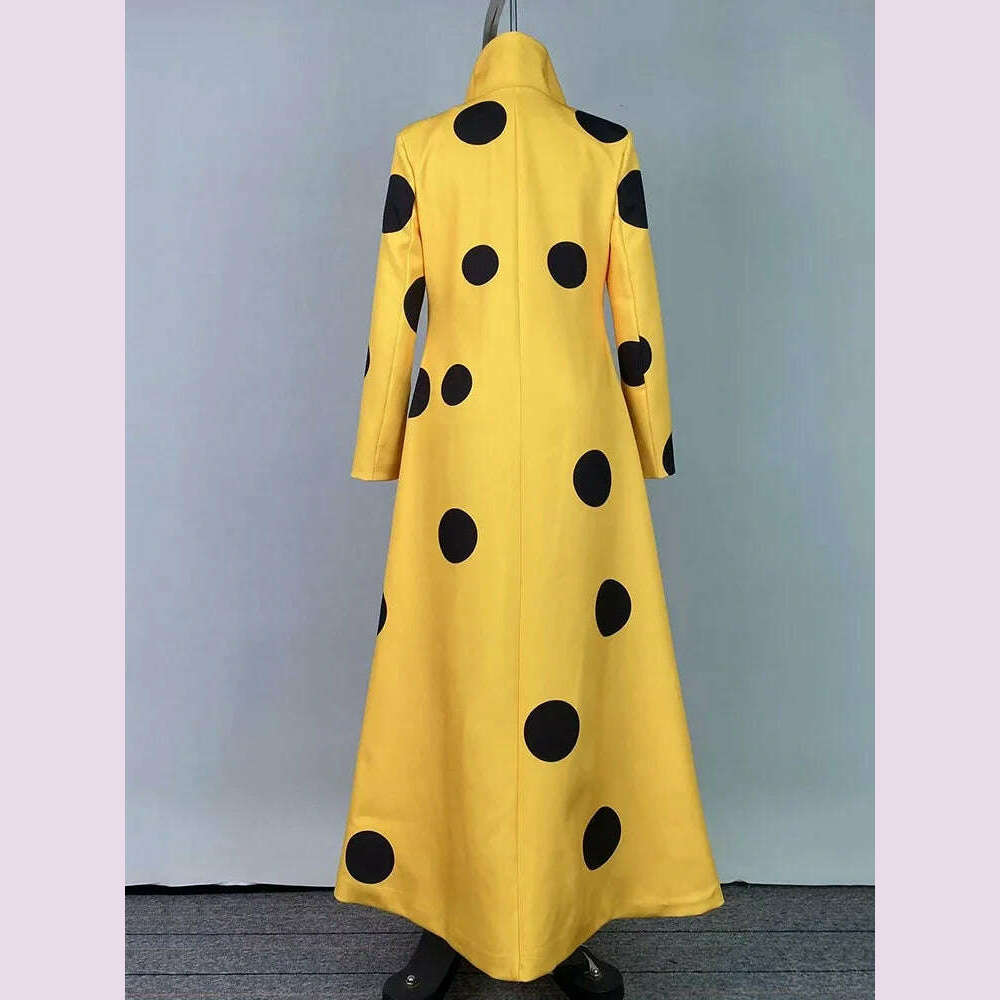 Beautyblue Polka-Dot Woolen Coat Women's Long Jacket 2025 New Split-Joint Long Sleeves Lapel Elegant Yellow Outerwears Female - KIMLUD