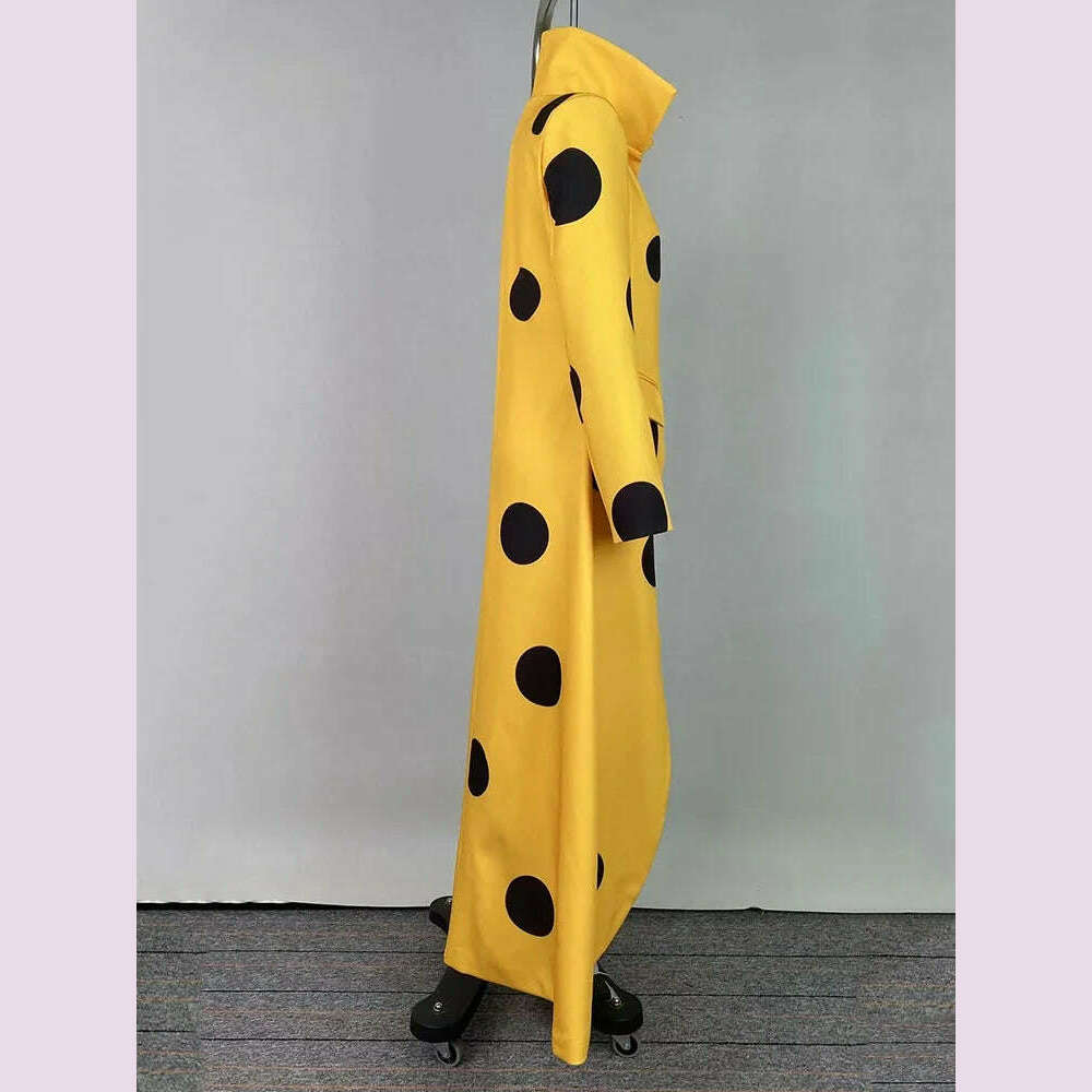 Beautyblue Polka-Dot Woolen Coat Women's Long Jacket 2025 New Split-Joint Long Sleeves Lapel Elegant Yellow Outerwears Female - KIMLUD