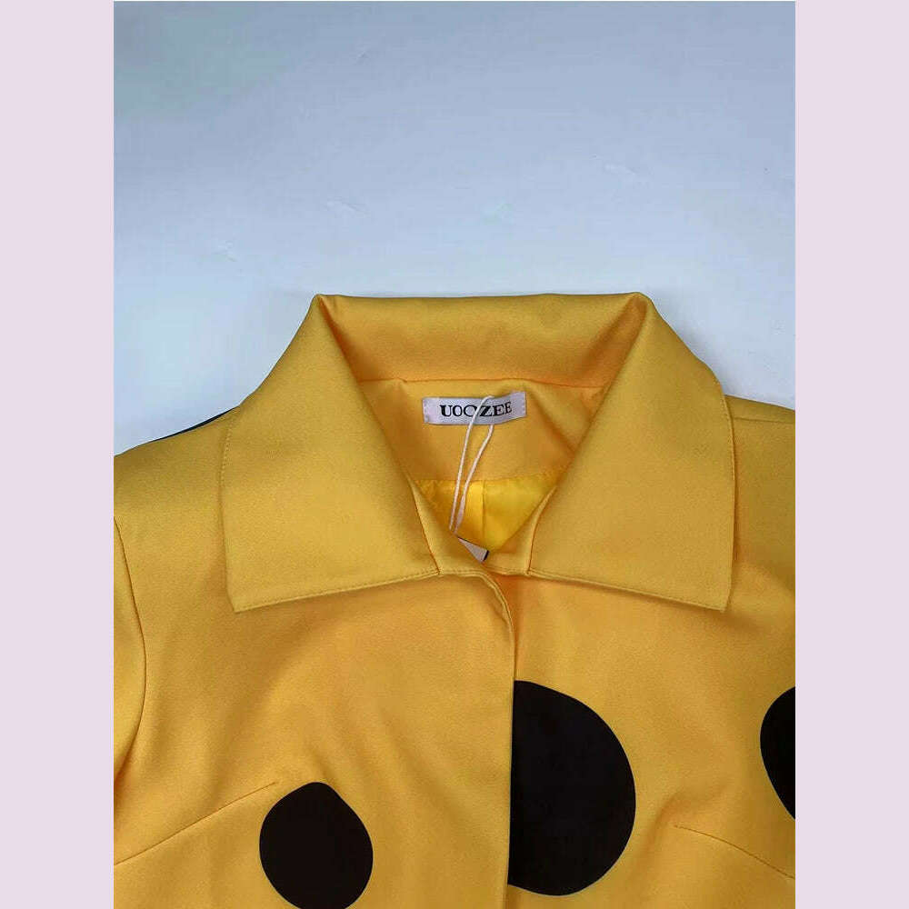 Beautyblue Polka-Dot Woolen Coat Women's Long Jacket 2025 New Split-Joint Long Sleeves Lapel Elegant Yellow Outerwears Female - KIMLUD