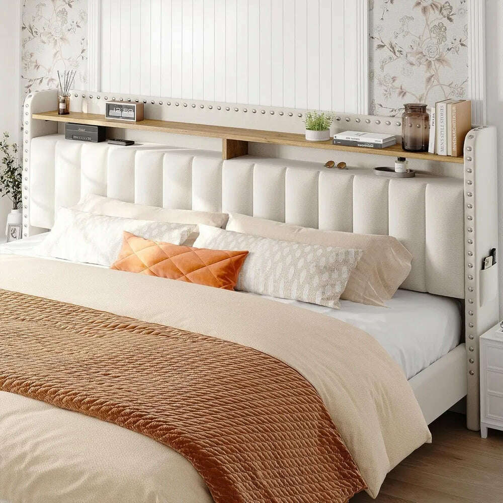 KIMLUD, Bed Frame with Storage and Headboard, Upholstered Bed Frame with Storage, Bed Frame with 2 Drawers, No Box Spring Needed, KIMLUD Womens Clothes