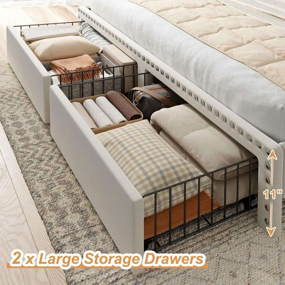 KIMLUD, Bed Frame with Storage and Headboard, Upholstered Bed Frame with Storage, Bed Frame with 2 Drawers, No Box Spring Needed, KIMLUD Womens Clothes