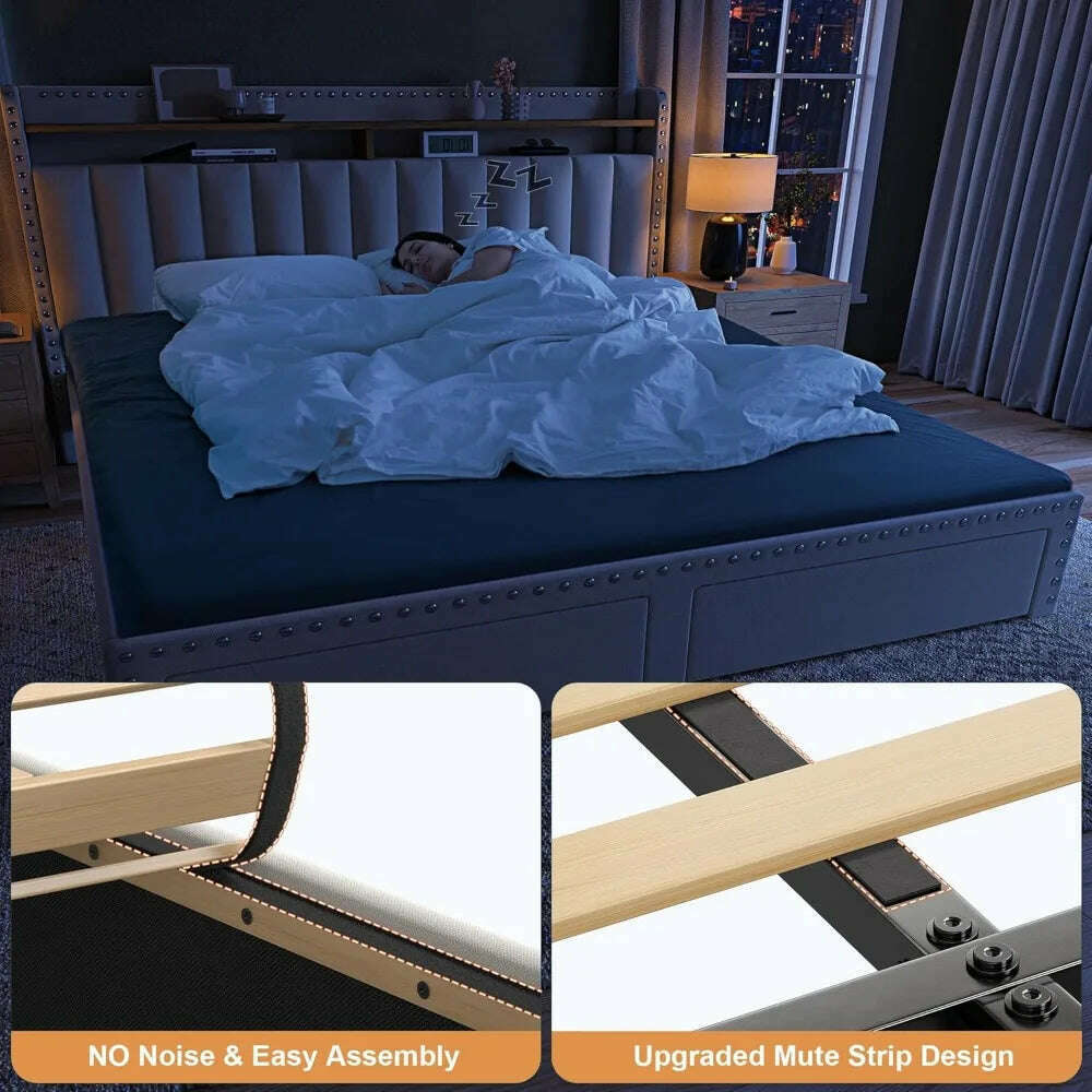 KIMLUD, Bed Frame with Storage and Headboard, Upholstered Bed Frame with Storage, Bed Frame with 2 Drawers, No Box Spring Needed, KIMLUD Womens Clothes