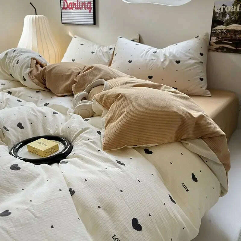 Bedding Set Duvet Cover Fresh Blue Floral. Wrinkled Yann Bed Set Of Four Pieces, Washing Cotton Sheets Bed Sheets - KIMLUD
