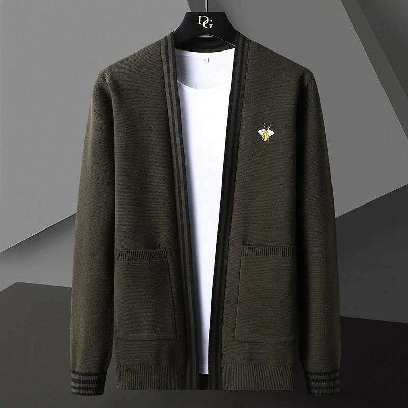 KIMLUD, Bee Embroidery Men&#39;s Sweater Cardigan Korean Casual Coat Elegant Men Sweater 2021 Autumn Coat Trend Abrigo Hombre Men Clothing, Brown / EU XS 52-60kg T0, KIMLUD Womens Clothes