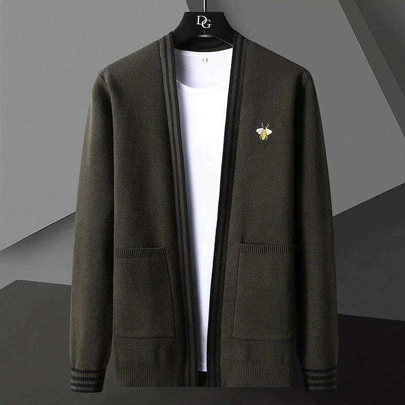 KIMLUD, Bee Embroidery Men&#39;s Sweater Cardigan Korean Casual Coat Elegant Men Sweater 2021 Autumn Coat Trend Abrigo Hombre Men Clothing, KIMLUD Womens Clothes