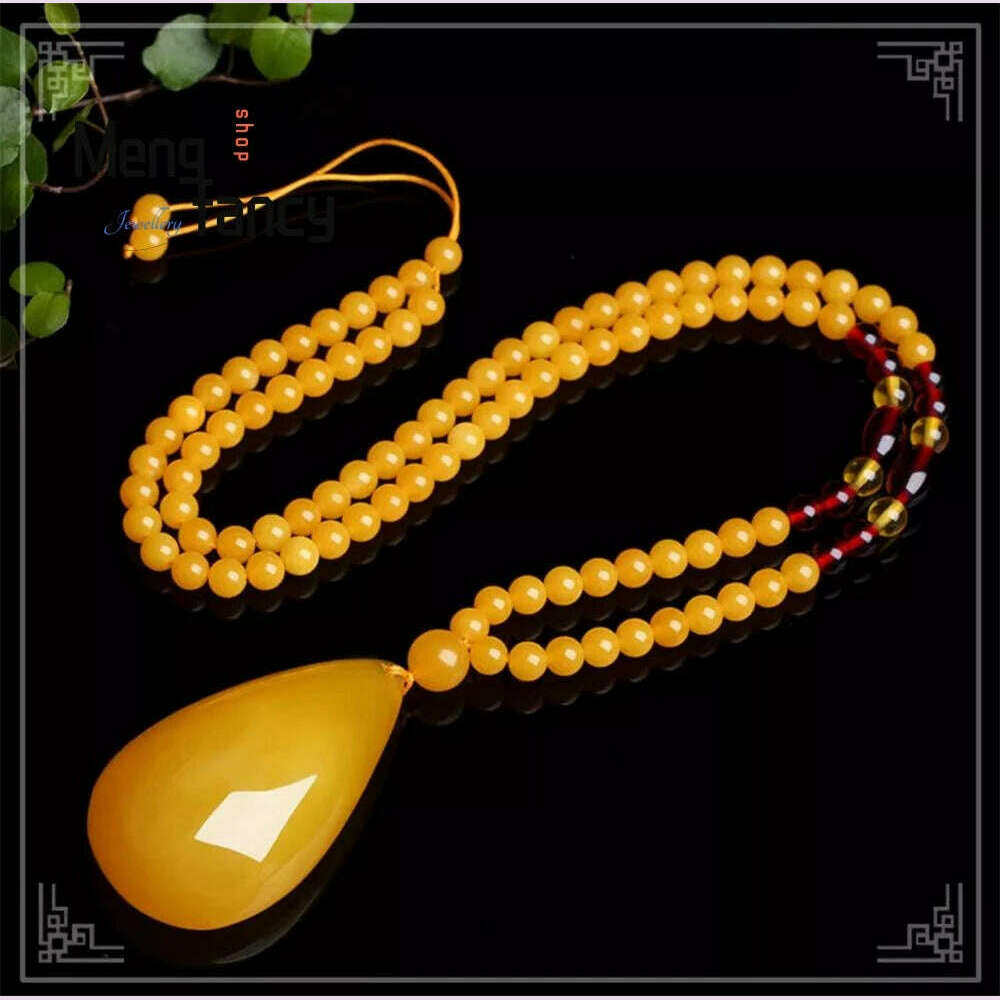 KIMLUD, Beeswax Amber Chicken Oil Yellow Water Drop Rose Flower Money Bag Gourd Cabbage Pendant Natural Exquisite Fashion Fine Jewelry, KIMLUD Womens Clothes