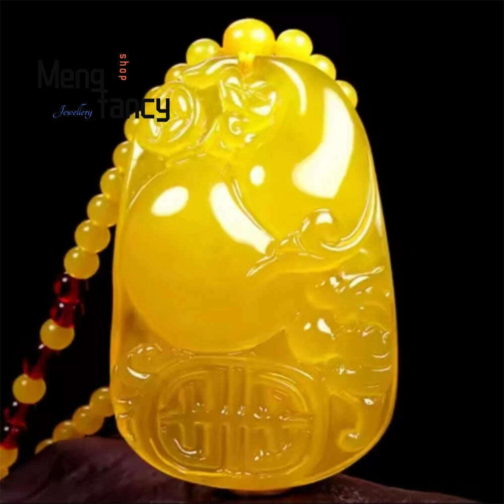 KIMLUD, Beeswax Amber Chicken Oil Yellow Water Drop Rose Flower Money Bag Gourd Cabbage Pendant Natural Exquisite Fashion Fine Jewelry, I, KIMLUD APPAREL - Womens Clothes