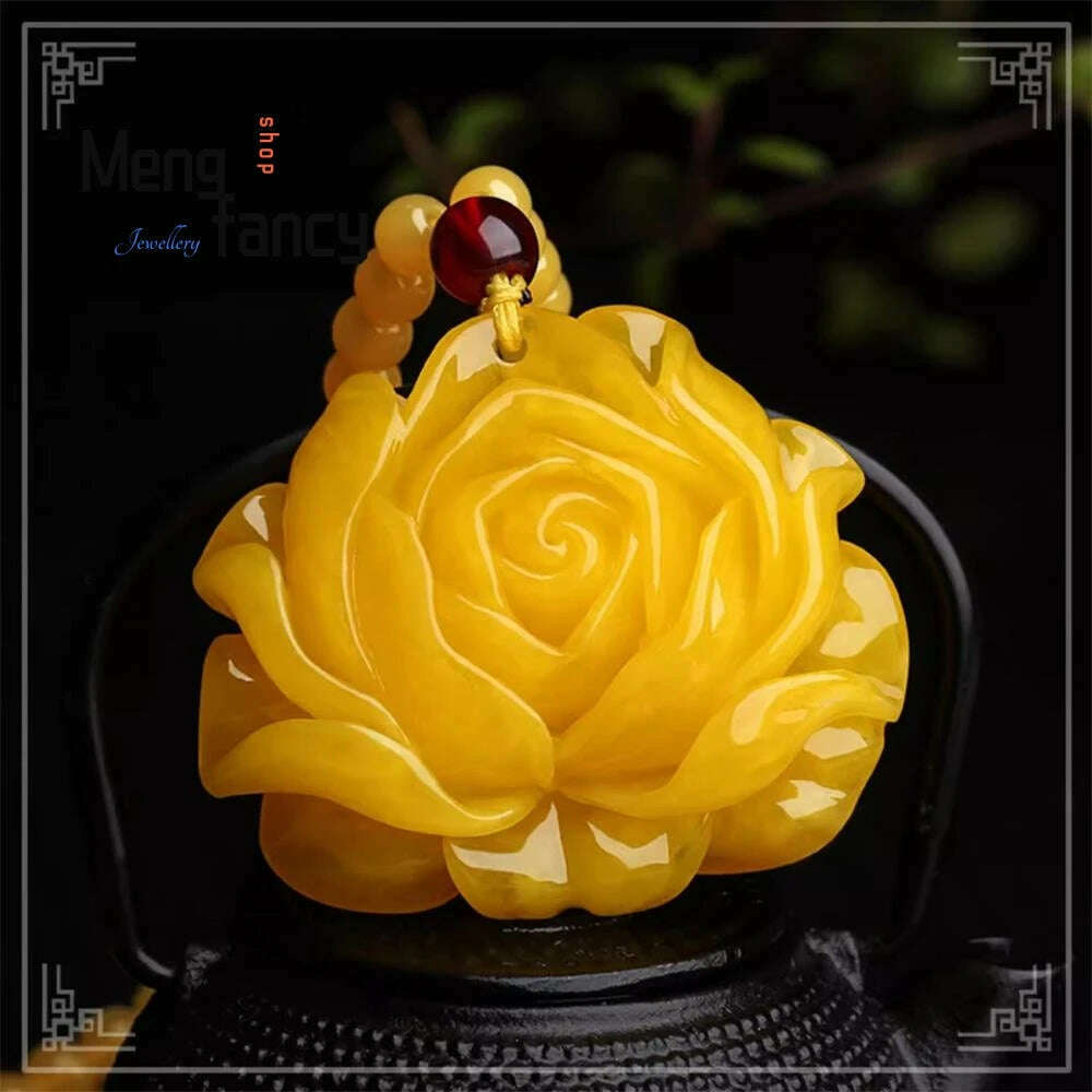 KIMLUD, Beeswax Amber Chicken Oil Yellow Water Drop Rose Flower Money Bag Gourd Cabbage Pendant Natural Exquisite Fashion Fine Jewelry, D, KIMLUD APPAREL - Womens Clothes