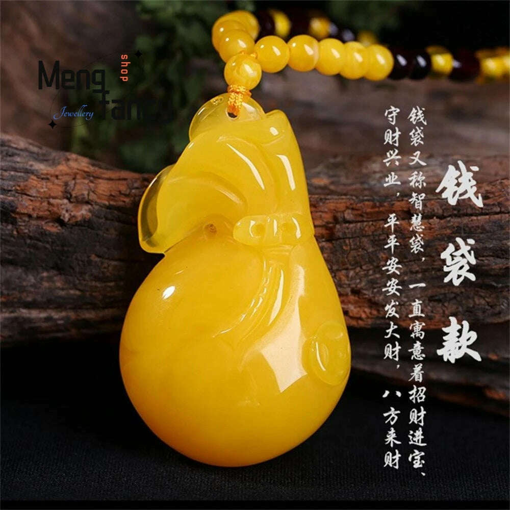 KIMLUD, Beeswax Amber Chicken Oil Yellow Water Drop Rose Flower Money Bag Gourd Cabbage Pendant Natural Exquisite Fashion Fine Jewelry, E, KIMLUD APPAREL - Womens Clothes
