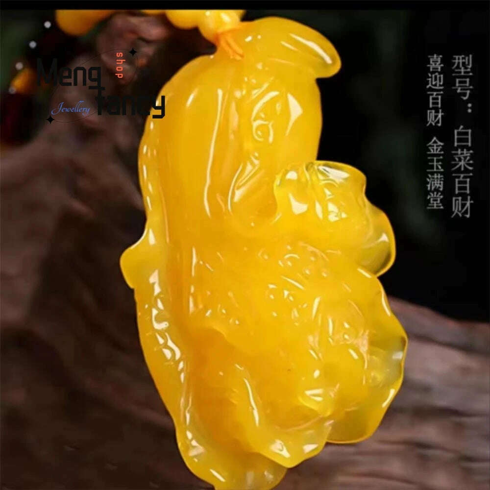 KIMLUD, Beeswax Amber Chicken Oil Yellow Water Drop Rose Flower Money Bag Gourd Cabbage Pendant Natural Exquisite Fashion Fine Jewelry, J, KIMLUD APPAREL - Womens Clothes