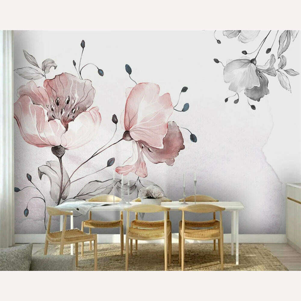 KIMLUD, beibehang Custom papel de parede Nordic Simple Watercolor Flowers Small Fresh Bedroom Background Wallpaper papier peint, 1 square meters, KIMLUD Women's Clothes