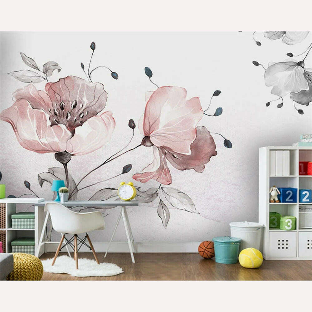 KIMLUD, beibehang Custom papel de parede Nordic Simple Watercolor Flowers Small Fresh Bedroom Background Wallpaper papier peint, KIMLUD Womens Clothes