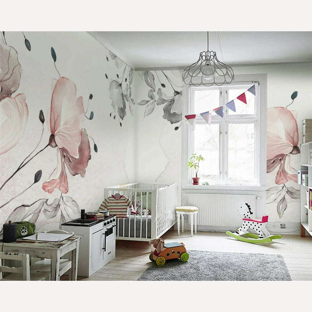 KIMLUD, beibehang Custom papel de parede Nordic Simple Watercolor Flowers Small Fresh Bedroom Background Wallpaper papier peint, KIMLUD Womens Clothes