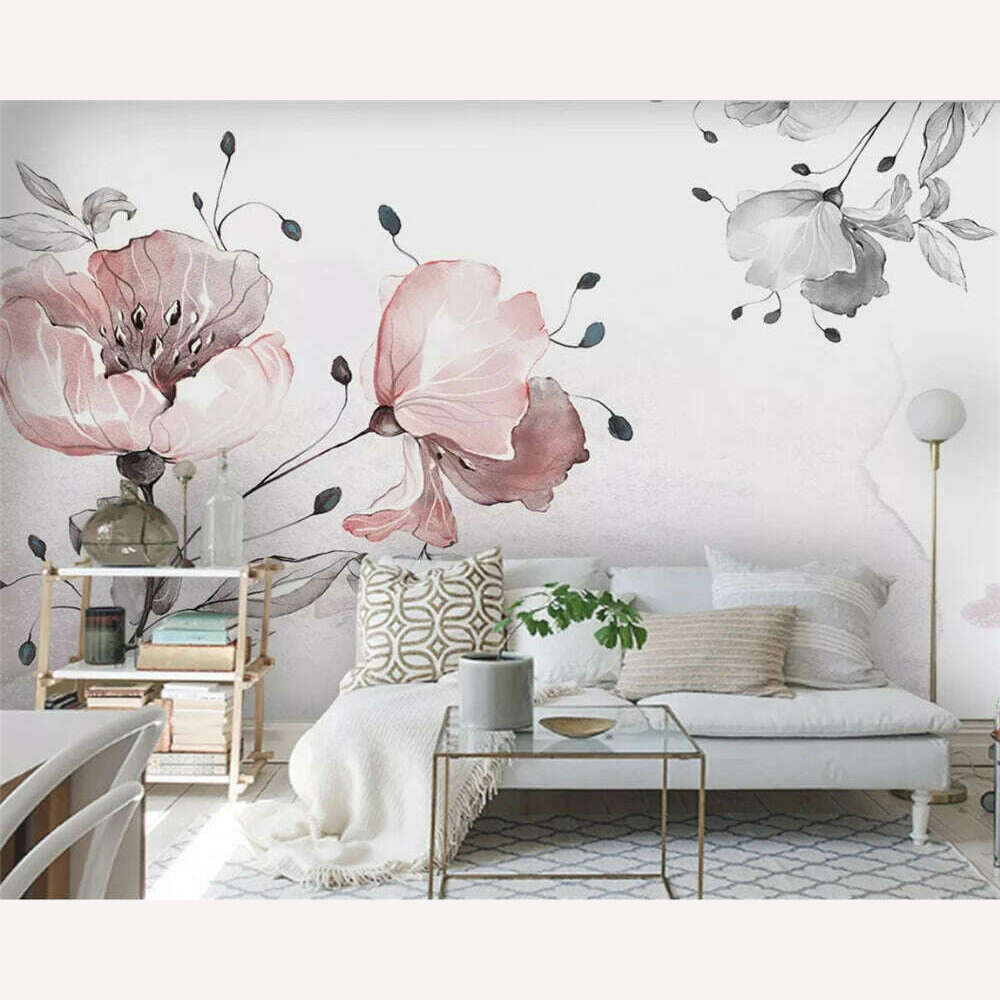 KIMLUD, beibehang Custom papel de parede Nordic Simple Watercolor Flowers Small Fresh Bedroom Background Wallpaper papier peint, KIMLUD Womens Clothes