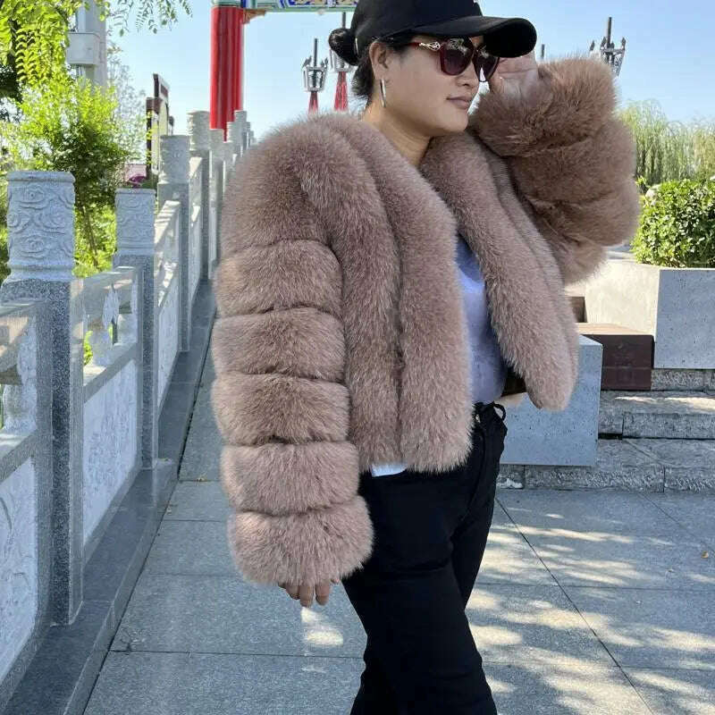 KIMLUD, BEIZIRU Real Fox Fur Coat V-Neck   Winter Woman Natural Warm Fashion  Luxury Girls Ustom Made, KIMLUD Women's Clothes