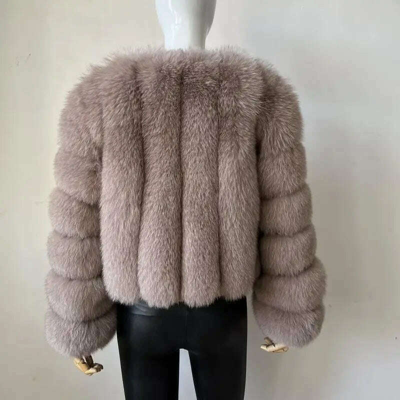 KIMLUD, BEIZIRU Real Fox Fur Coat V-Neck   Winter Woman Natural Warm Fashion  Luxury Girls Ustom Made, KIMLUD Womens Clothes