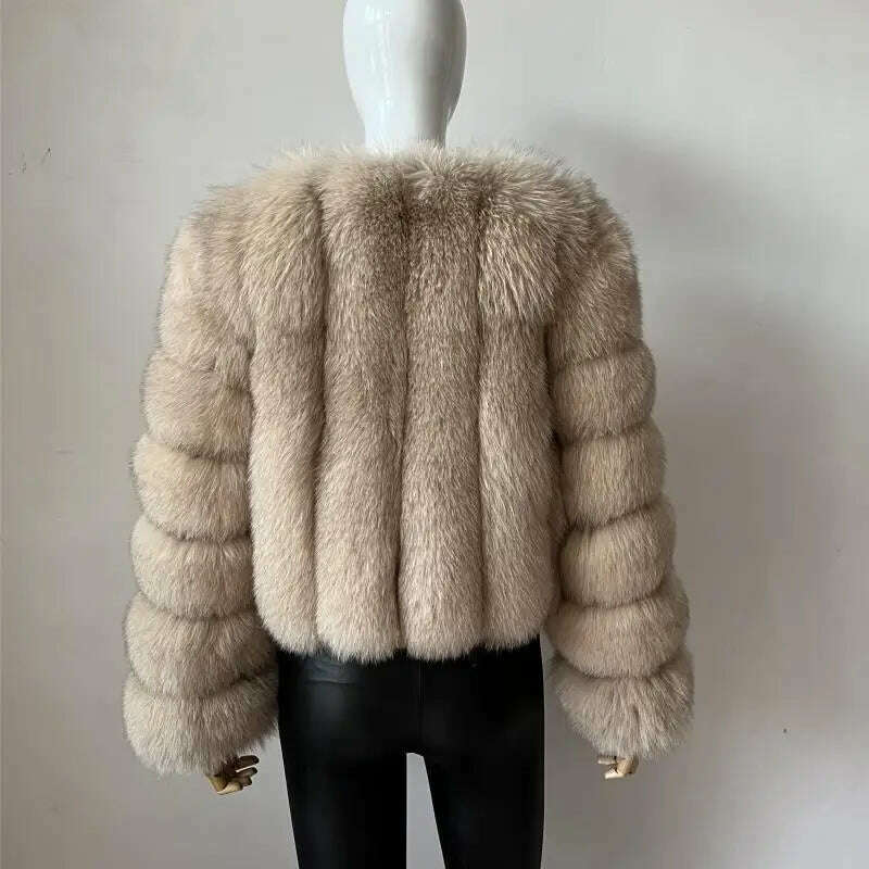 KIMLUD, BEIZIRU Real Fox Fur Coat V-Neck   Winter Woman Natural Warm Fashion  Luxury Girls Ustom Made, KIMLUD Womens Clothes