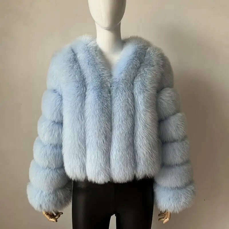 KIMLUD, BEIZIRU Real Fox Fur Coat V-Neck   Winter Woman Natural Warm Fashion  Luxury Girls Ustom Made, baby blue / 4XL(67-72kg), KIMLUD Womens Clothes