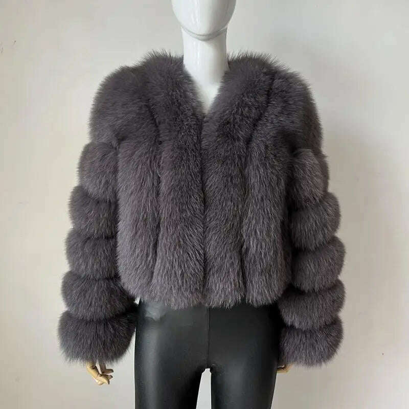 KIMLUD, BEIZIRU Real Fox Fur Coat V-Neck   Winter Woman Natural Warm Fashion  Luxury Girls Ustom Made, purple gray / 5XL(72-77kg), KIMLUD Womens Clothes
