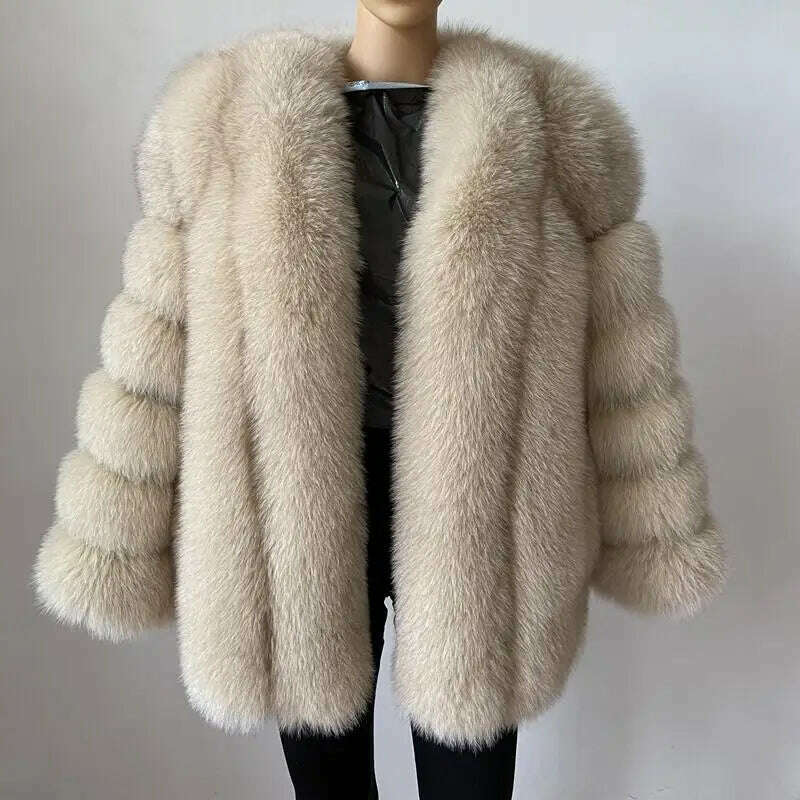 KIMLUD, BEIZIRU Winter Woman Real Fox Fur Coat Warm Fashion Natural  New Luxury Stylelong sleeve fashion girls jacket, beige / 4XL(Weight70-75kg), KIMLUD Women's Clothes