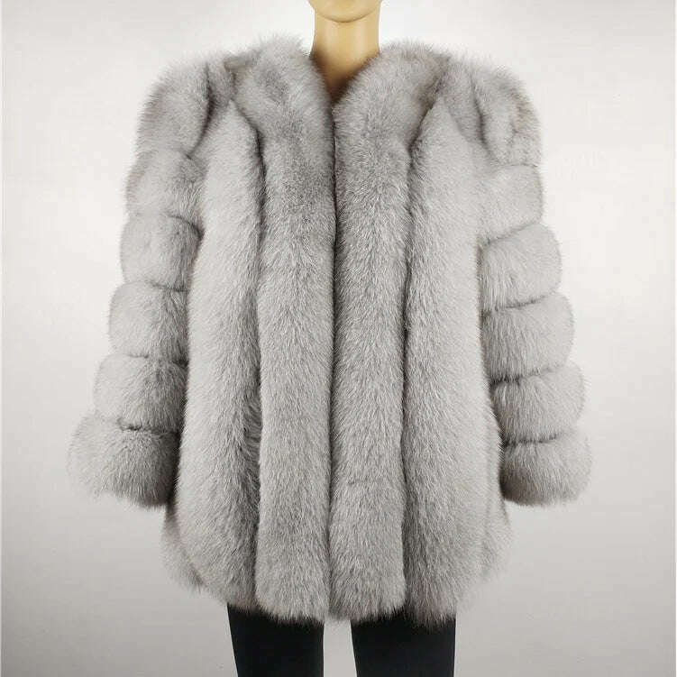 KIMLUD, BEIZIRU Winter Woman Real Fox Fur Coat Warm Fashion Natural  New Luxury Stylelong sleeve fashion girls jacket, light grey / 2XL(Weight60-65kg), KIMLUD Womens Clothes