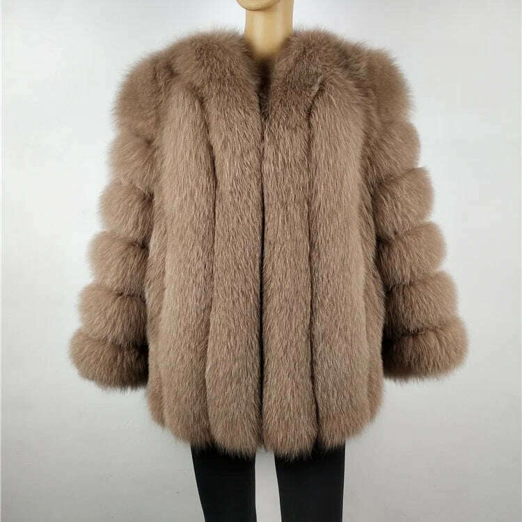 KIMLUD, BEIZIRU Winter Woman Real Fox Fur Coat Warm Fashion Natural  New Luxury Stylelong sleeve fashion girls jacket, camel / 2XL(Weight60-65kg), KIMLUD Womens Clothes