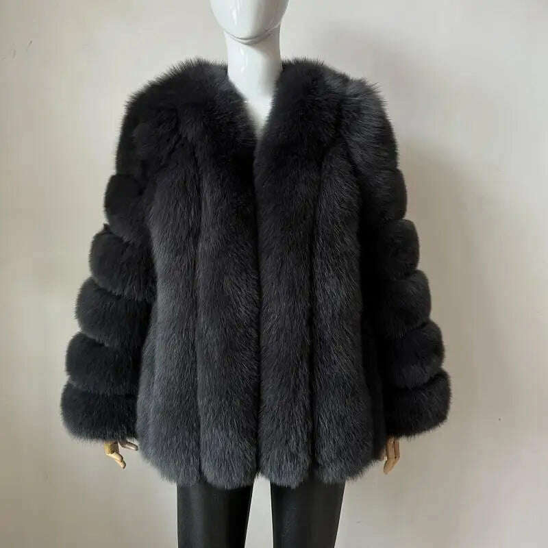 KIMLUD, BEIZIRU Winter Woman Real Fox Fur Coat Warm Fashion Natural  New Luxury Stylelong sleeve fashion girls jacket, dark grey / M(Weight45-50kg), KIMLUD Womens Clothes
