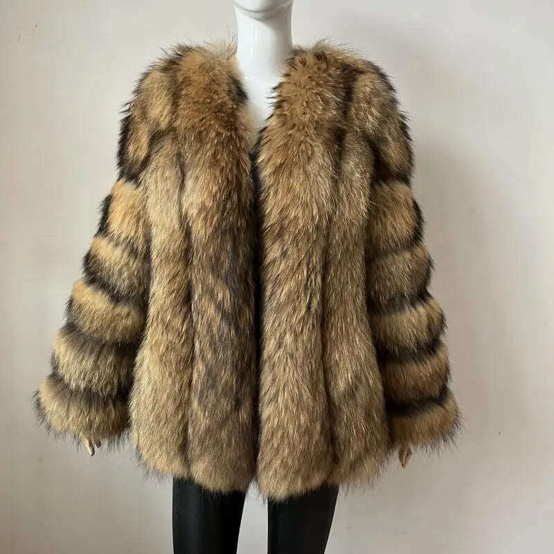 KIMLUD, BEIZIRU Winter Woman Real Fox Fur Coat Warm Fashion Natural  New Luxury Stylelong sleeve fashion girls jacket, raccoon / 2XL(Weight60-65kg), KIMLUD Womens Clothes