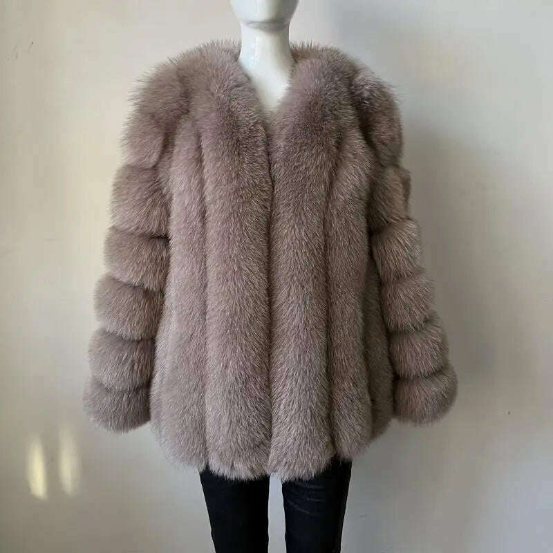 KIMLUD, BEIZIRU Winter Woman Real Fox Fur Coat Warm Fashion Natural  New Luxury Stylelong sleeve fashion girls jacket, khaki / 2XL(Weight60-65kg), KIMLUD Womens Clothes