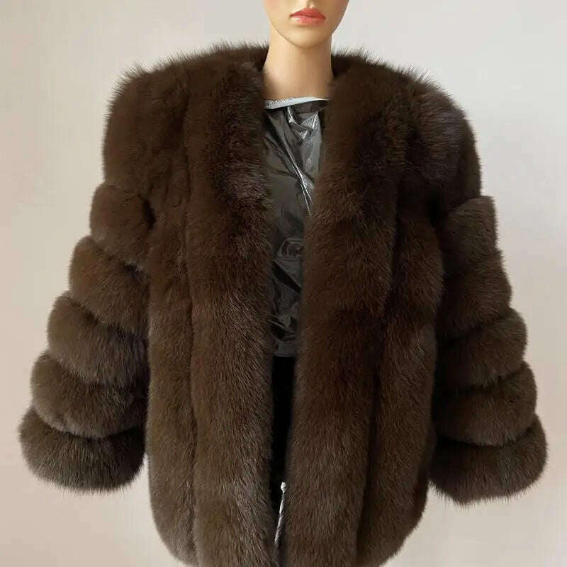 KIMLUD, BEIZIRU Winter Woman Real Fox Fur Coat Warm Fashion Natural  New Luxury Stylelong sleeve fashion girls jacket, brown / 2XL(Weight60-65kg), KIMLUD Womens Clothes