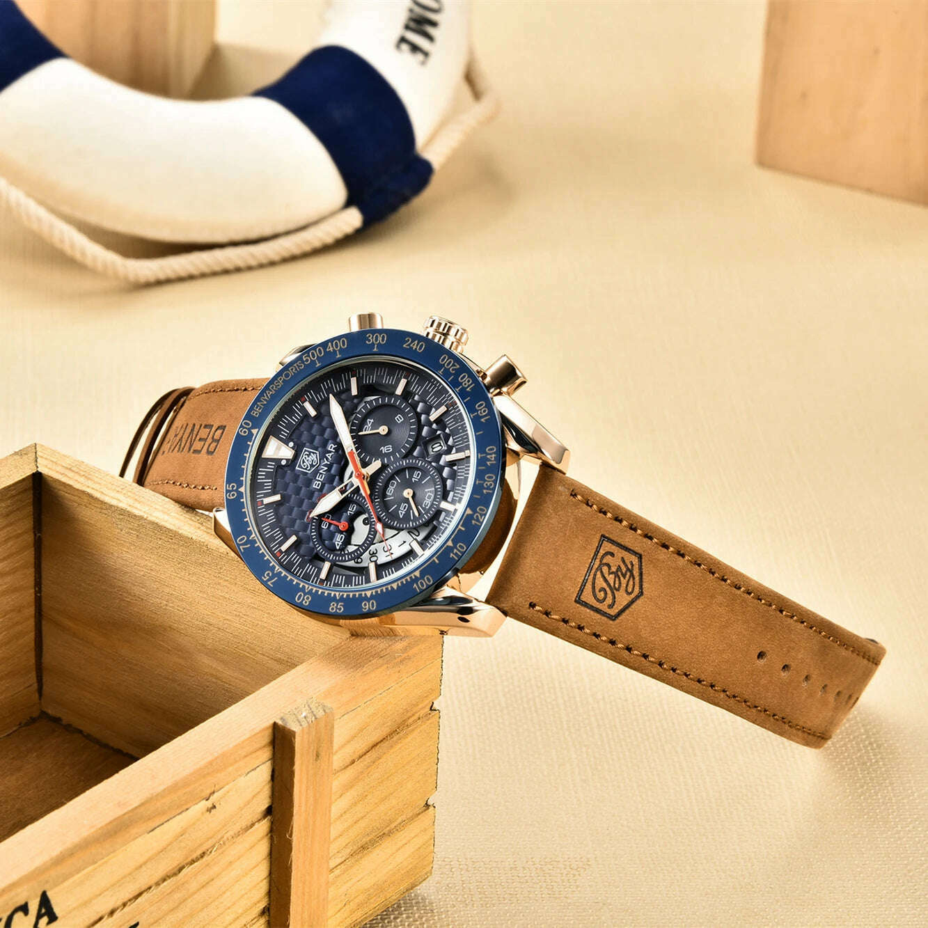 KIMLUD, BENYAR Top Brand New Men Watches Leather Strap Luxury Waterproof Sport Quartz Chronograph Military Watch Men Clock Reloj Hombre, KIMLUD Womens Clothes