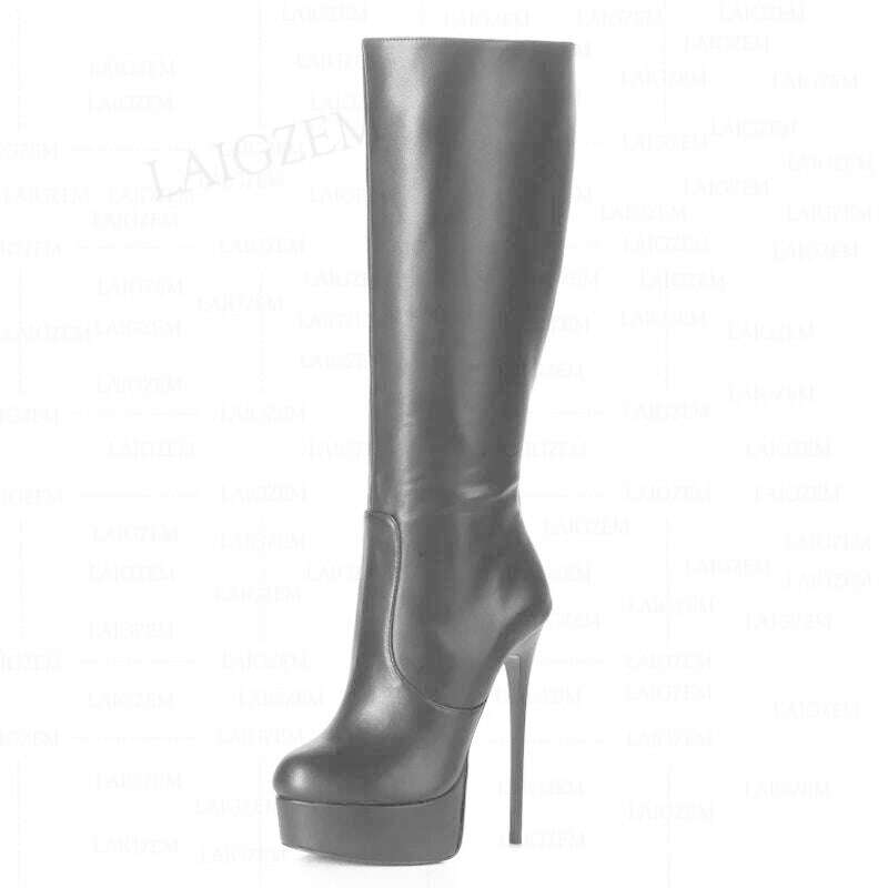 KIMLUD, BERZIMER Knee High Boots  Faux Leather Platform Side Zip Round Toe Stiletto High Heels  Boots  Shoes Woman Large Size 41 45 52, KIMLUD Womens Clothes